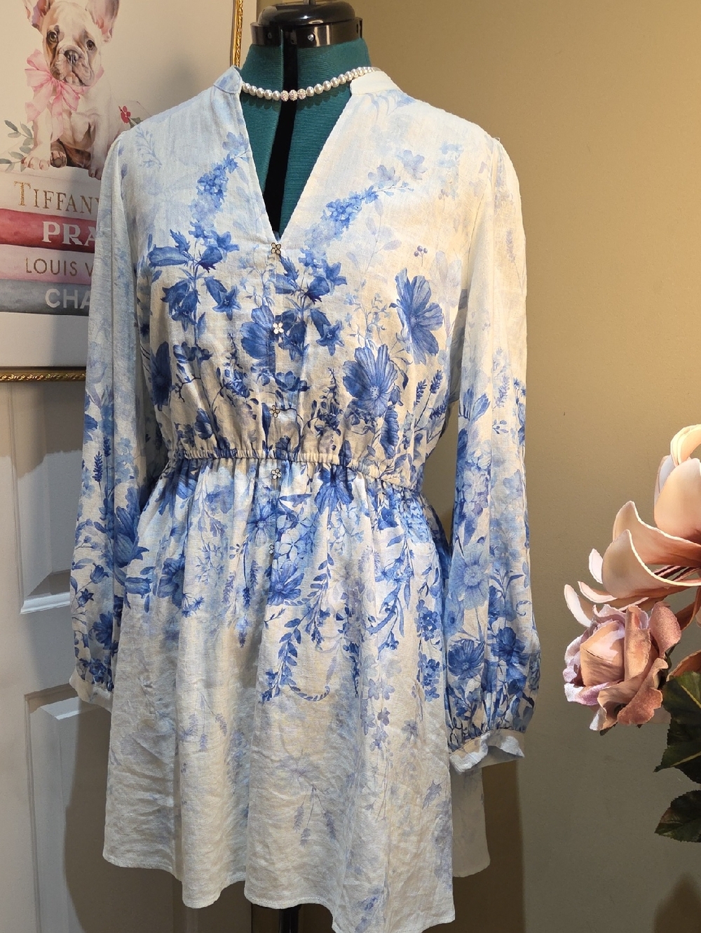 Nwt Large Calypso Blue and White Floral Midi Dress
